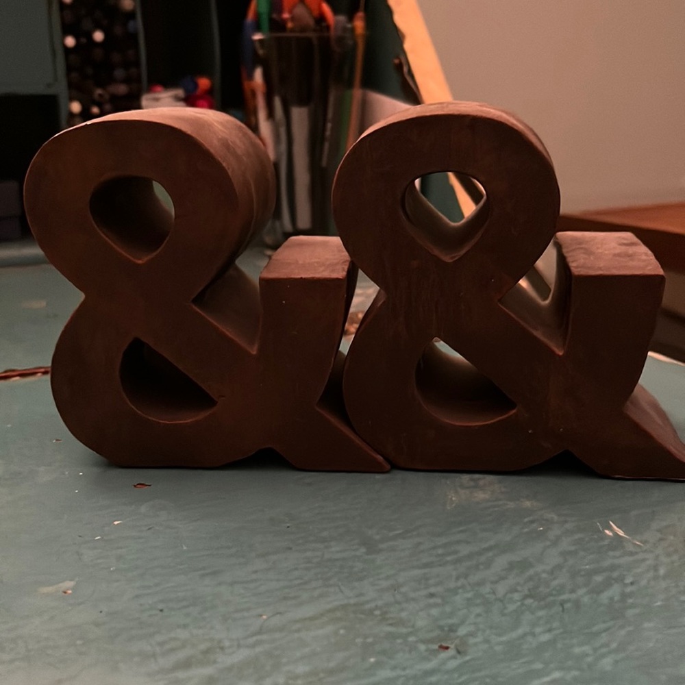 “&” wooden bookends